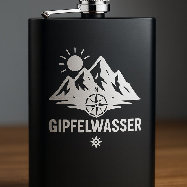 🏔️ Gipfelwasser – Edelstahl-Flachmann für Abenteurer