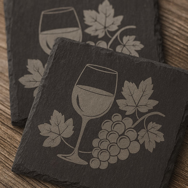 🍷 Schiefer-Untersetzer mit Weinglas &amp; Traubenmotiv